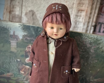 Vintage Horsman Composition Baby Doll, Coat & Bonnet