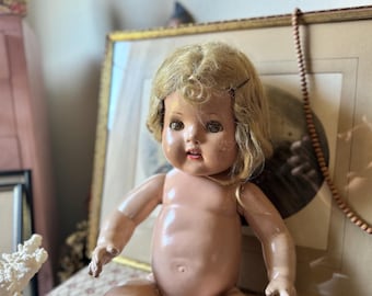Vintage baby doll antique composition girl doll blond hair