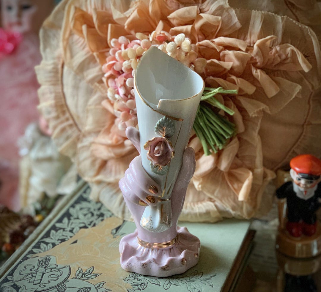 hand Flower 手 花瓶 オブジェ Vintage Porcelain Hand Vase Ladies Figural Holding Flower - Etsy