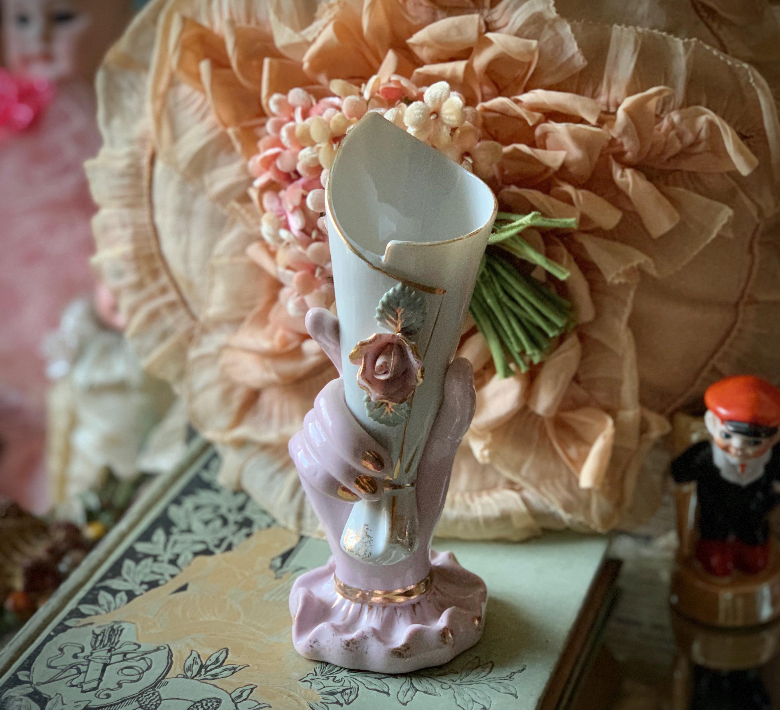 hand Flower 手 花瓶 オブジェ Vintage Porcelain Hand Vase Ladies Figural Holding Flower - Etsy
