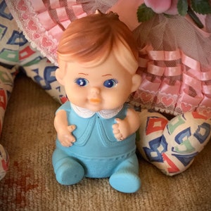 Vintage rubber baby doll cute retro Japan 60s blue boy toy doll