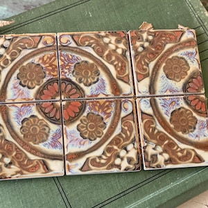 Vintage ceramic tiles mid century salvaged floral tiles set 3.25 inch