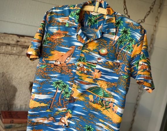 Vintage men's Hawaiian shirt retro Romani polyest… - image 1