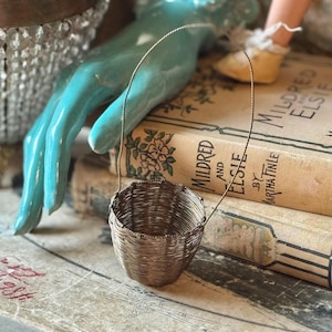 Vintage miniature wire basket tiny woven metal basket