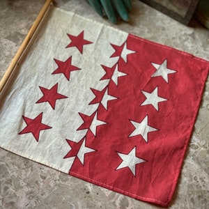 Vintage Swiss flag parade stick small cloth Canton of Valais star flag
