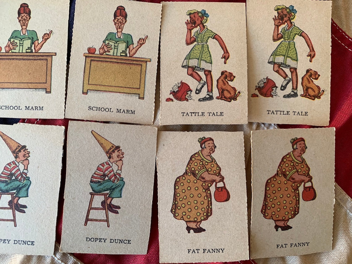 Vintage Old Maid Cards Fun Mini Retro Illustrated Characters Etsy