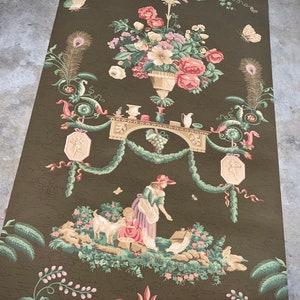 Vintage Schumacher wallpaper opened roll pastoral figures floral wall paper covering