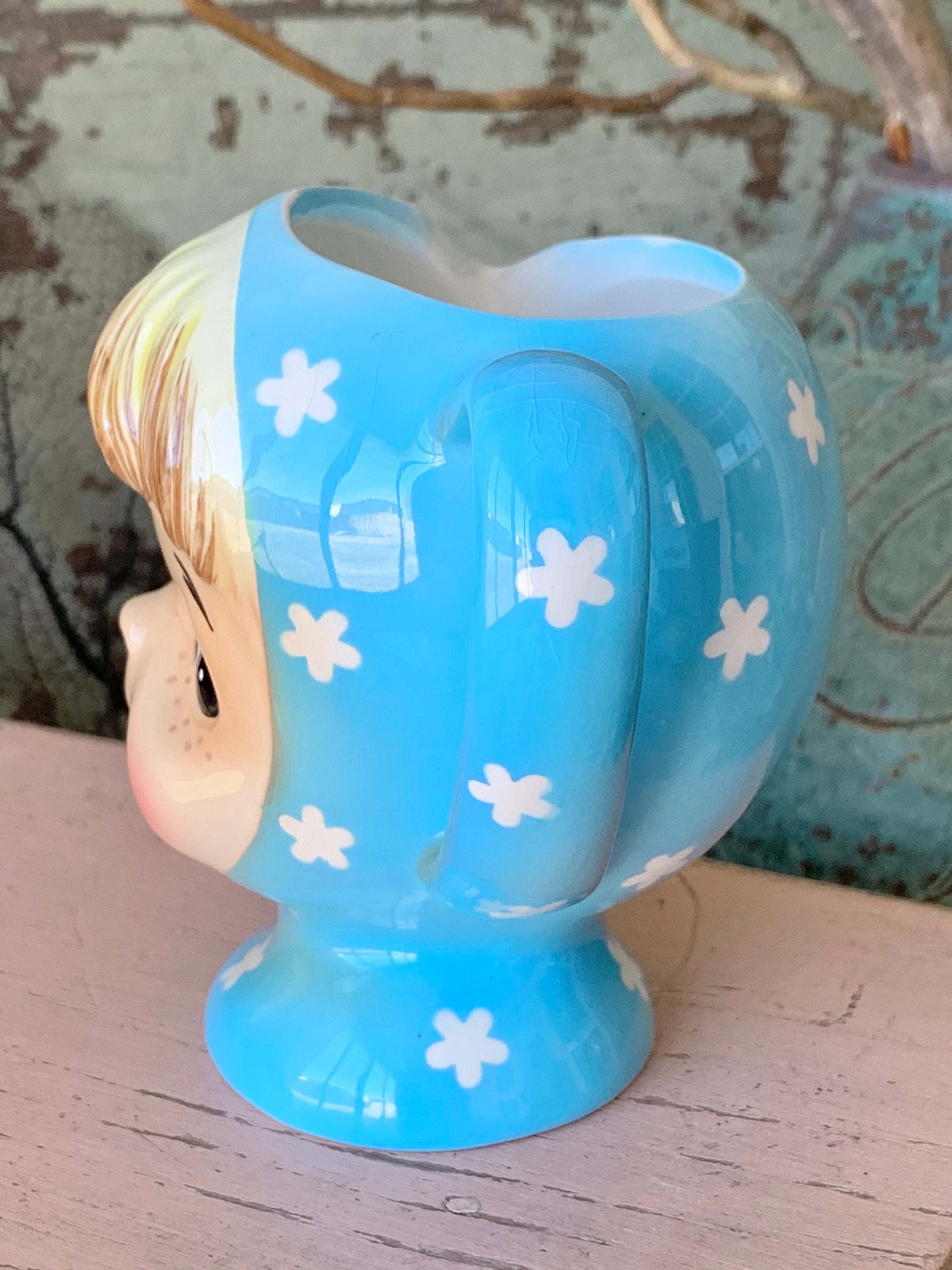 Vintage Miss Cutie Pie Creamer Small Retro Napco Pixie Girl Face Handle Cup  4 Inch Tall 