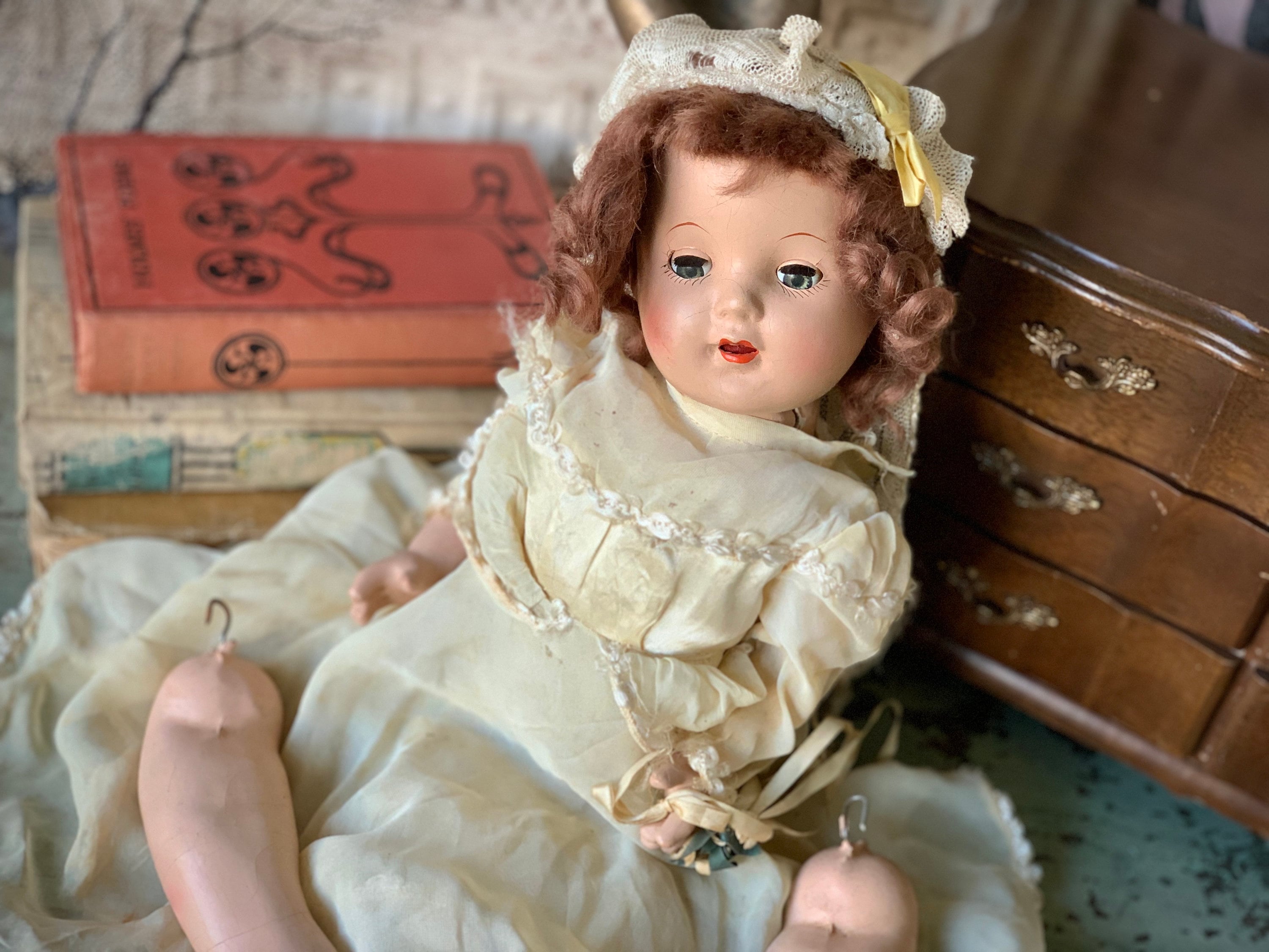Vintage Bride Doll Composition Jointed Princess Girl Doll With