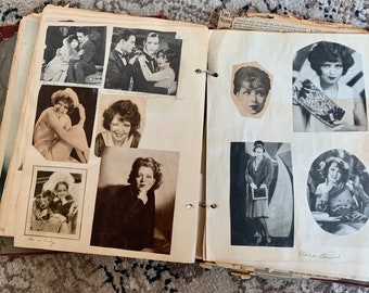 Old vintage Clara Bow fan scrapbook album antique movie star celebrity paper photo scrap clippings book *as-is