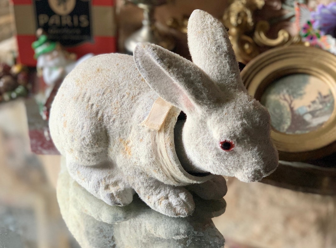 Vintage Bobble Head Flocked Bunny Nodder Easter Rabbit Bobble Head ...