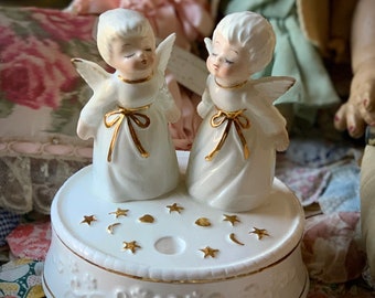 Vintage Angel Bell Small Christmas Ornaments Porcelain 1950 MCM