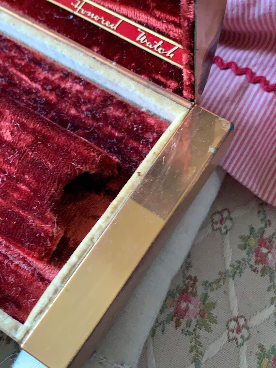 Vintage Longines watch box art deco box dark red velv… Gem