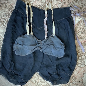 Vintage bra and bloomer shorts set antique flapper lingerie cami pantalettes silk ribbons