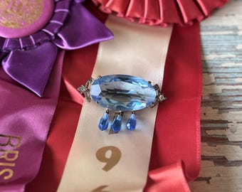 Antique blue rhinestone brooch sparkly pin art deco jewelry