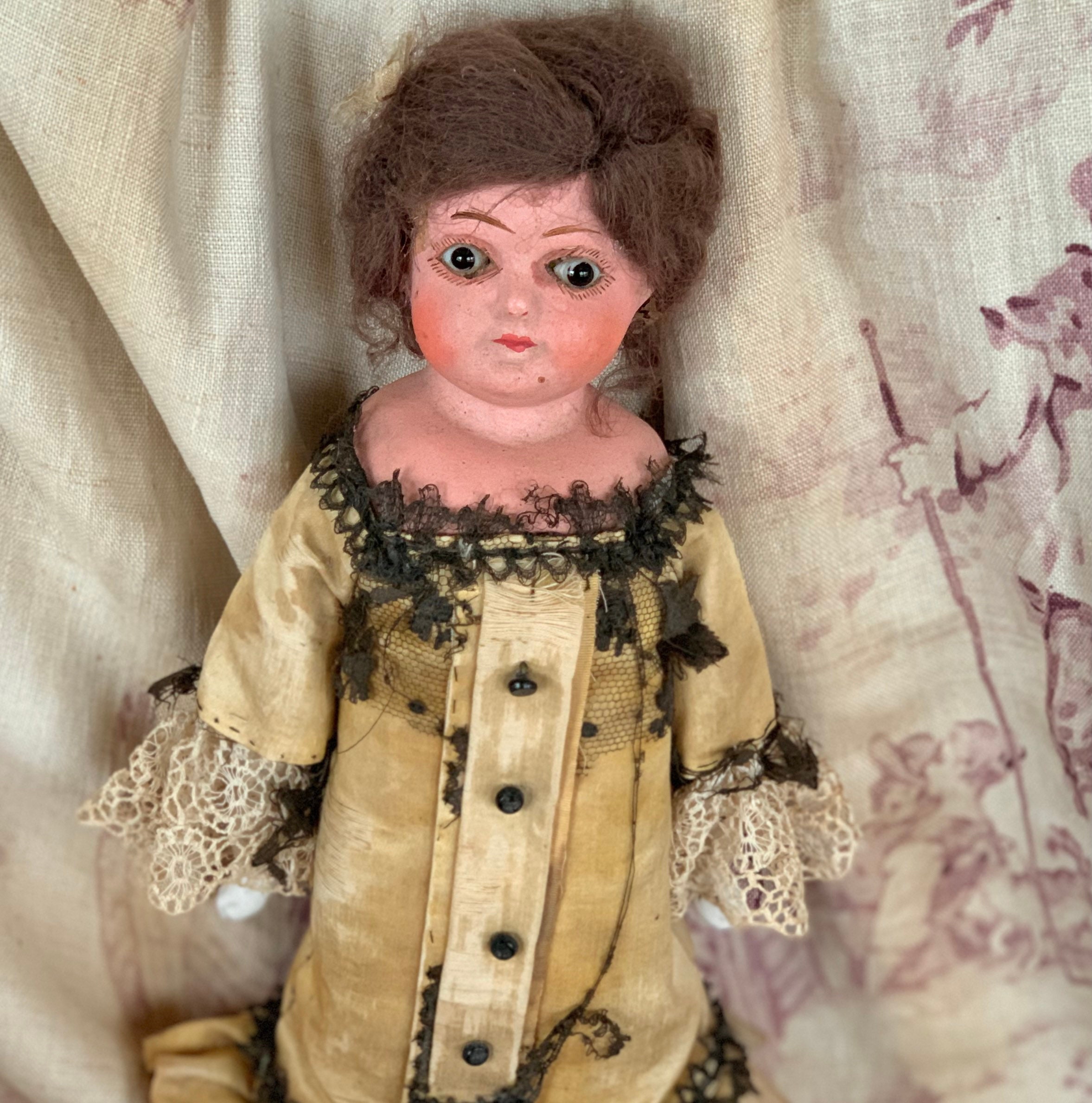Antique Bisque Doll Head With Glass Eyes Made in Japan 