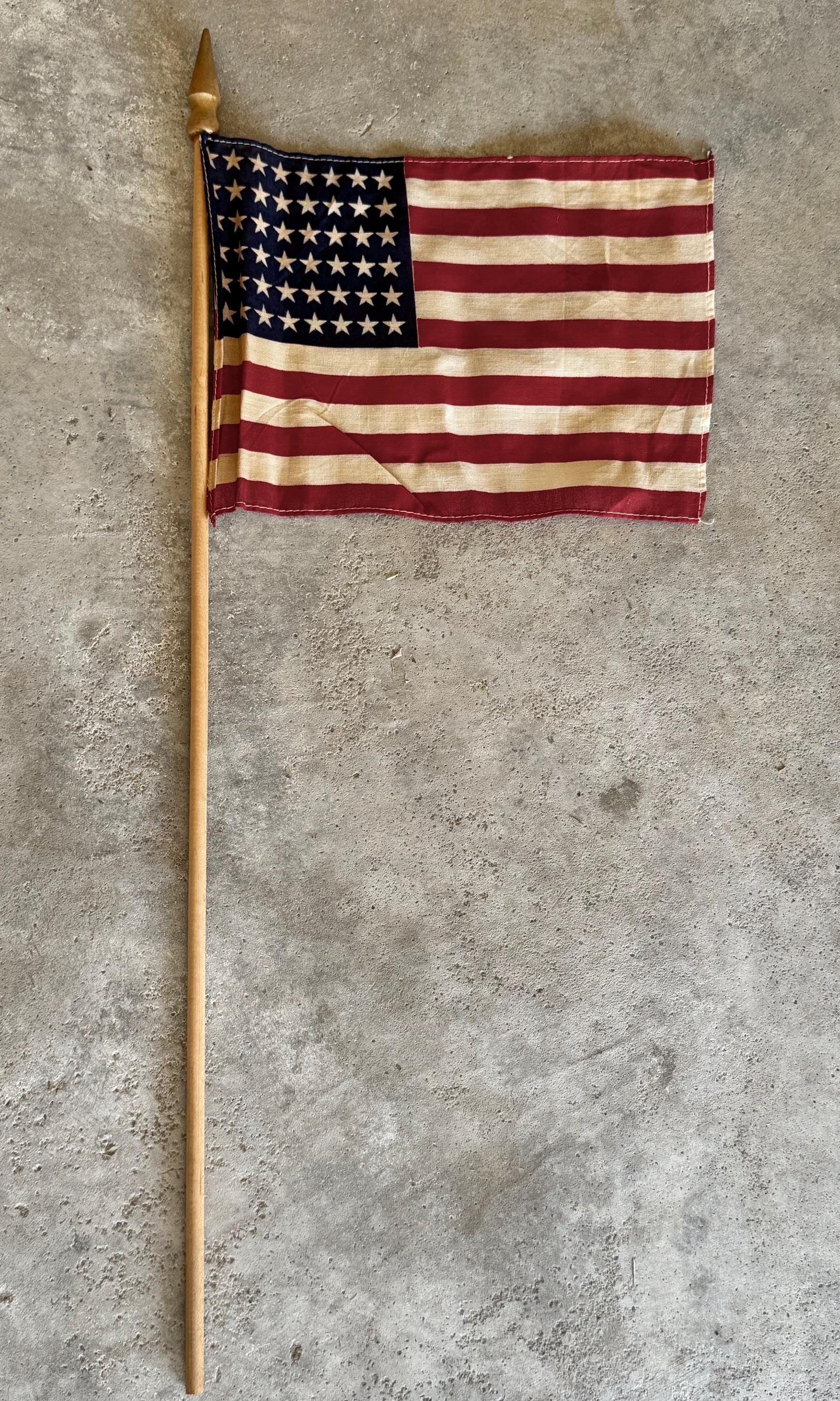 Vintage 48 Star American Flag on Wood Stick - Miniature Parade