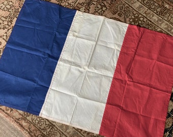 Vintage French flag blue white red stripes small cotton France flag banner 23 x 34 inch