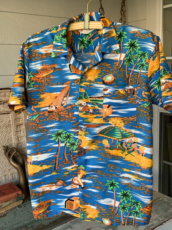 Vintage men's Hawaiian shirt retro Romani polyest… - image 2