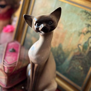 Vintage Siamese cat statue mid century ceramic kitty figurine 13 inch tall
