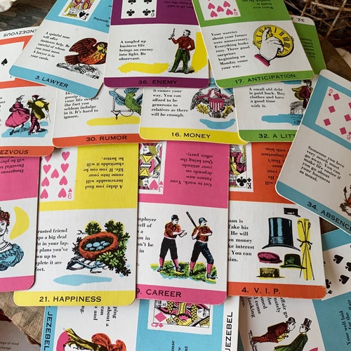 Vintage gypsy fortune cards retro mid century Tammis Keefe tarot playing party game card shops set