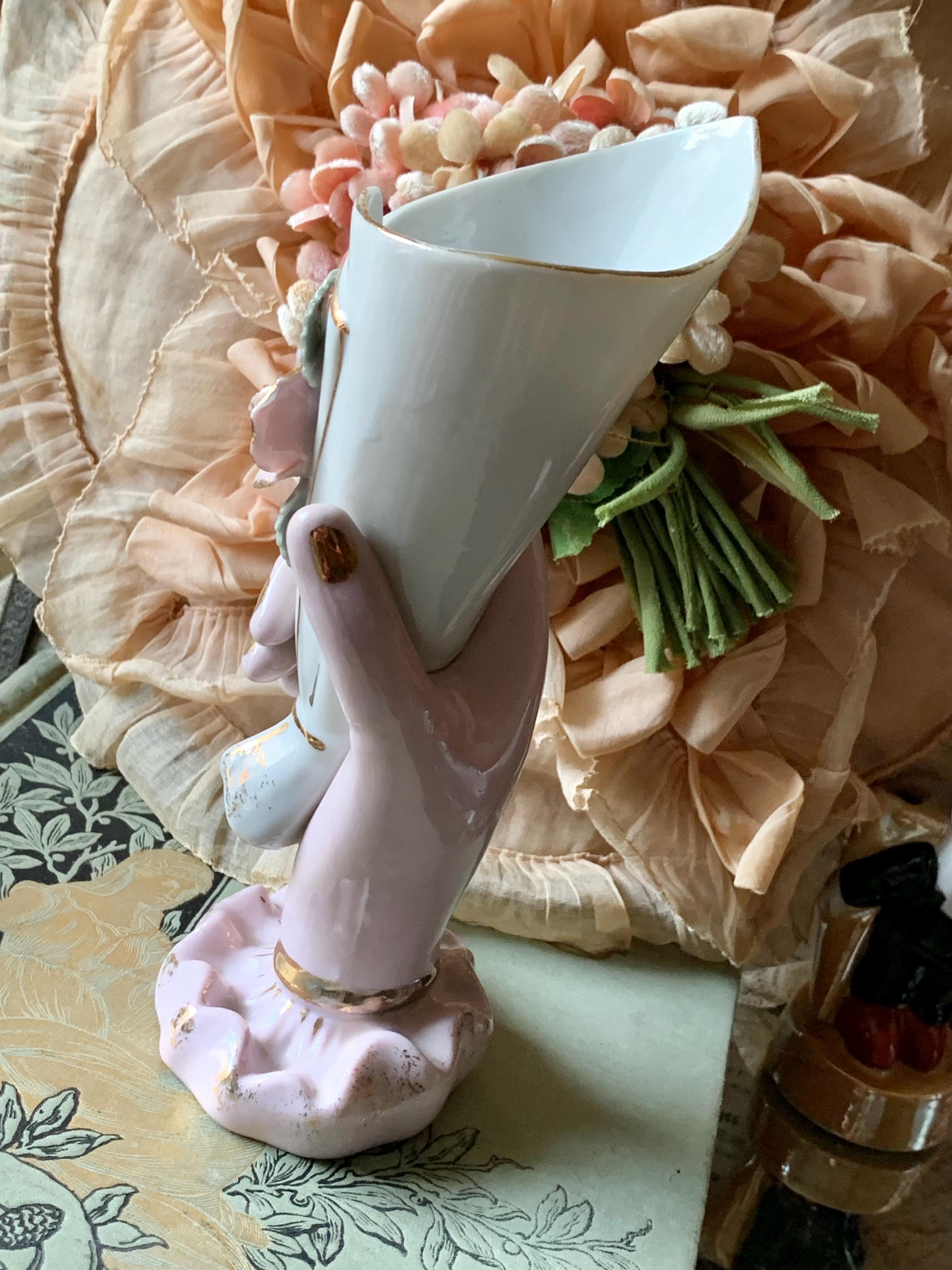 Vintage Porcelain Hand Vase Ladies Figural Holding Flower - Etsy