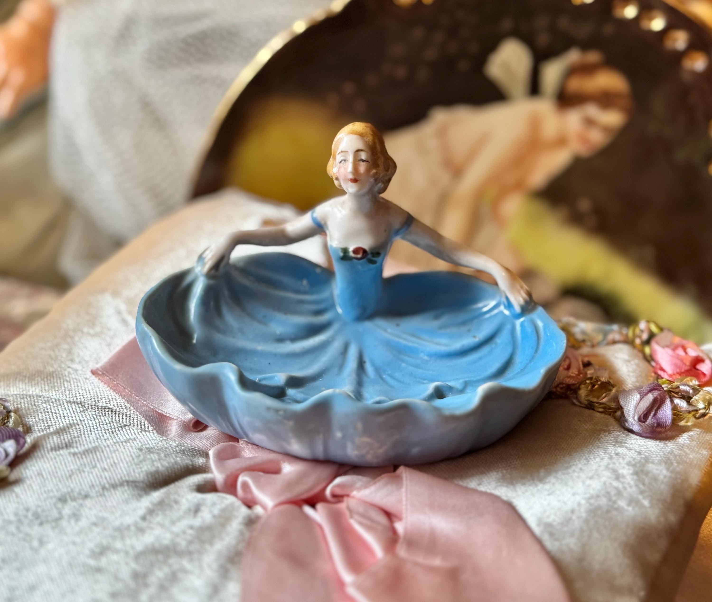 Luxury Soft Powder Puff In Vintage Acrylic Dish Great Boudoir Gift Handmade Powder Dish With Puff - Etsy main image 2
