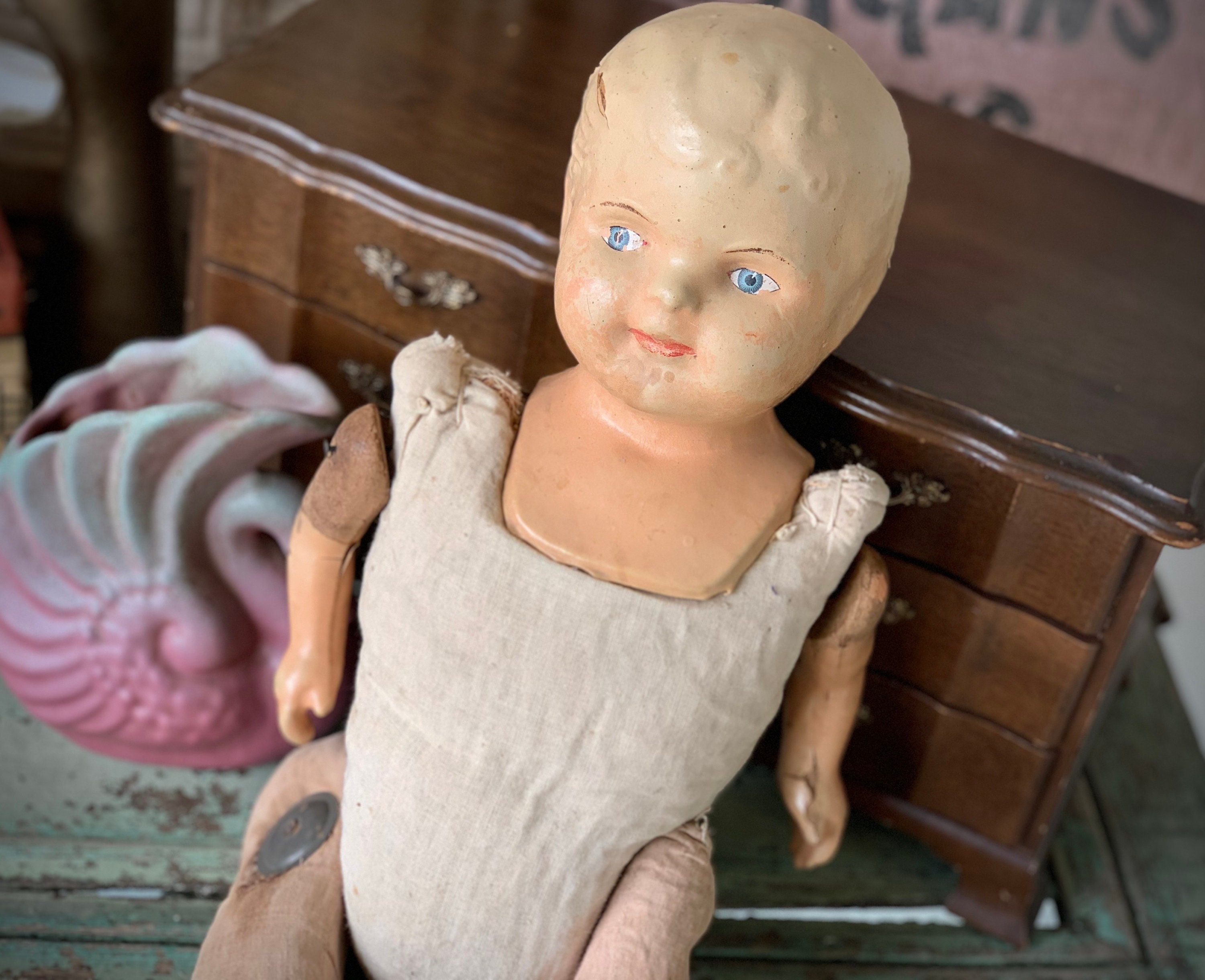 Antique Baby Doll Old Composition Head Doll Cracked Busted