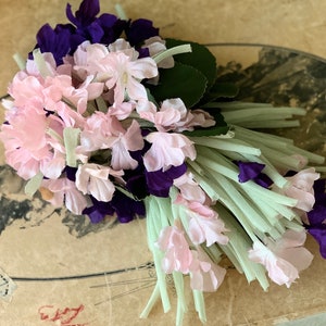 Vintage millinery flowers pink purple lilacs floral large bouquet corsage pin