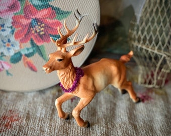 Vintage plastic deer figurine Hong Kong leaping stag deer Christmas decoration 7 inch long