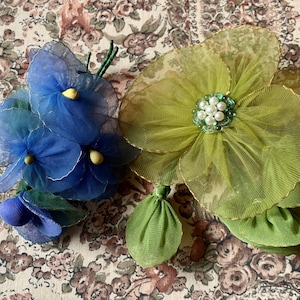 Vintage mesh flowers shabby small millinery flowers wire netting flowers corsage set