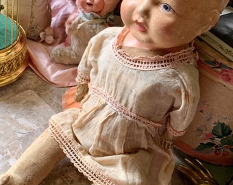 Vintage Baby Doll Antique Composition Head Doll Cracked Busted