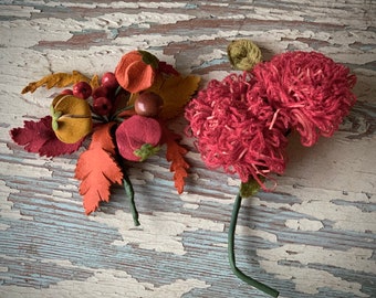 Vintage pair millinery flowers pins old salvaged craft hat corsage flowers