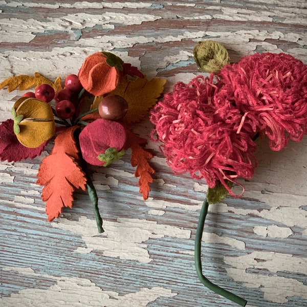 Vintage pair millinery flowers pins old salvaged craft hat corsage flowers