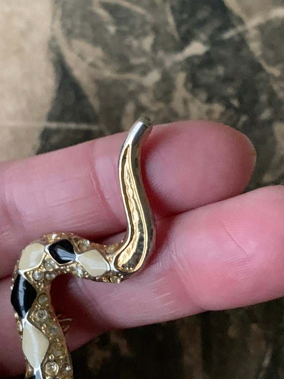 Vintage snake brooch rhinestone and enamel pin go… - image 7