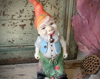 Vintage garden gnome statue plastic Zeho German old age worn dwarf elf figure 16.25 inch tall