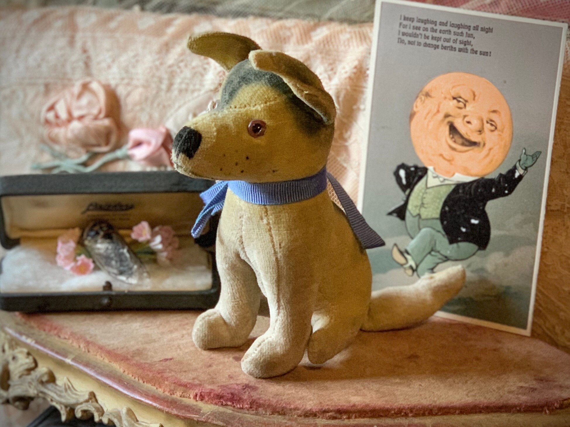 Ancienne peluche paille chien anglais de collection circa 1905 Old english Dog