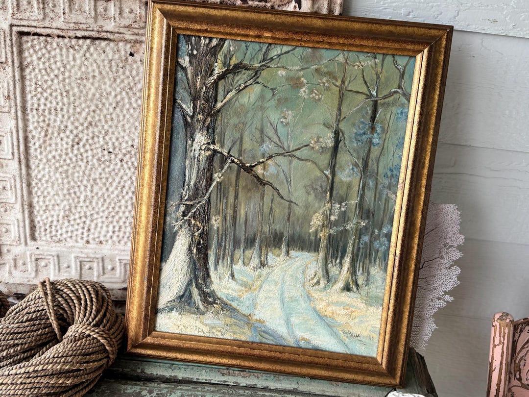 Vintage Painting Original Landscape Signed Forest Snow Framed Art - Etsy