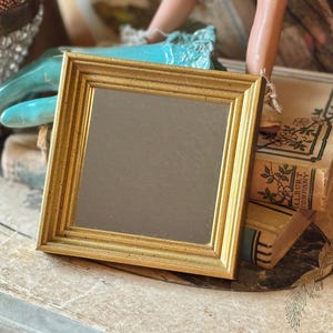 Vintage miniature gold wood framed mirror square wall hanging mirror