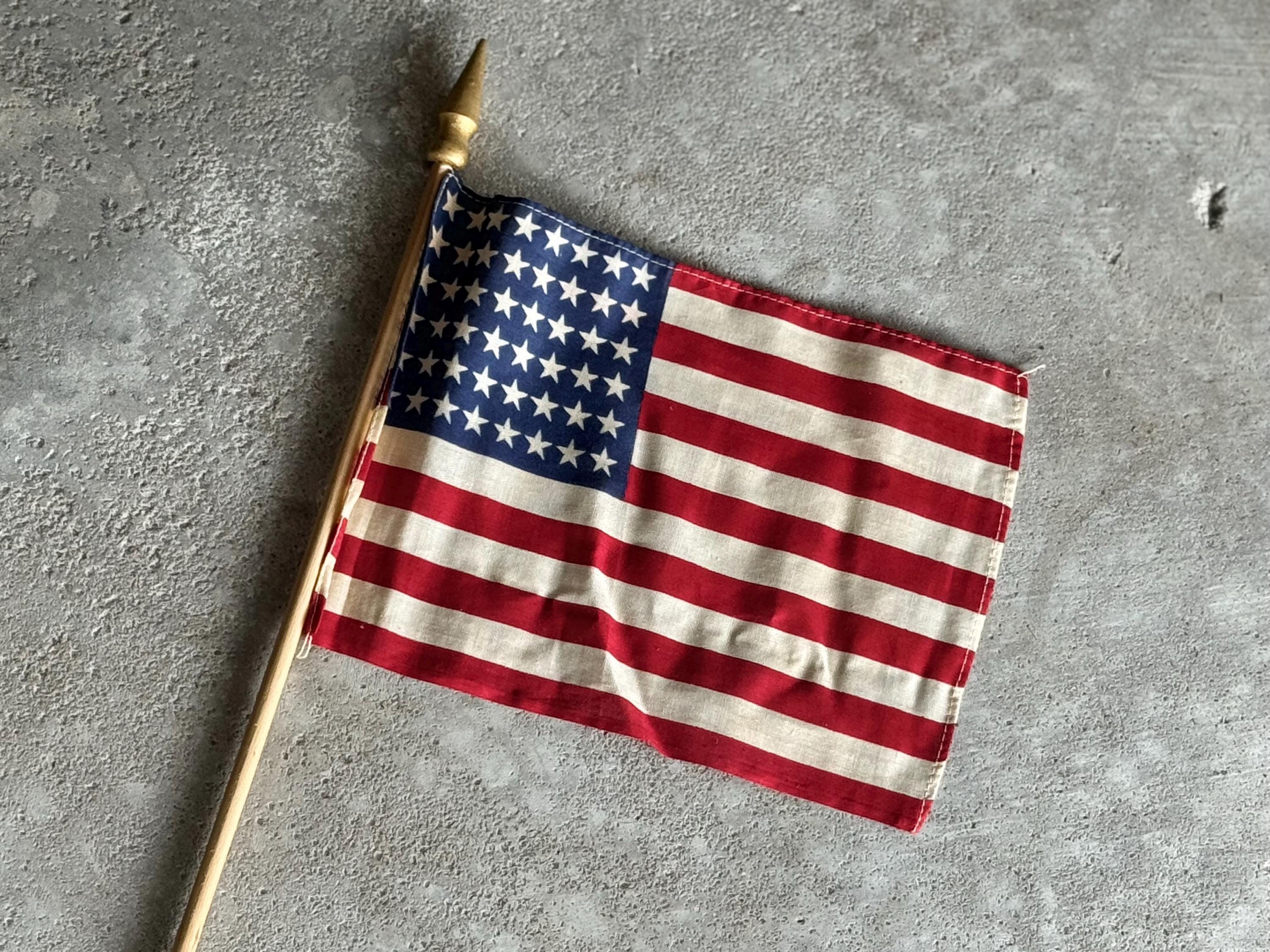 Vintage 48 Star Flag on Wood Stick Miniature USA American Parade