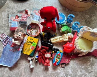 Vintage lot toys games novelty collection Japan stuffed dog doll furniture puppets
