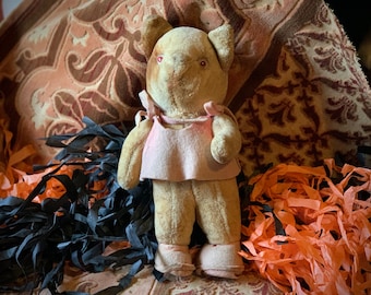 Peluche vintage chat en velours côtelé chaton fille yeux de verre