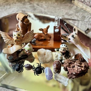 Vintage lot woodland collectibles nature animal craft figurines deer owl pixie elf shells rocks