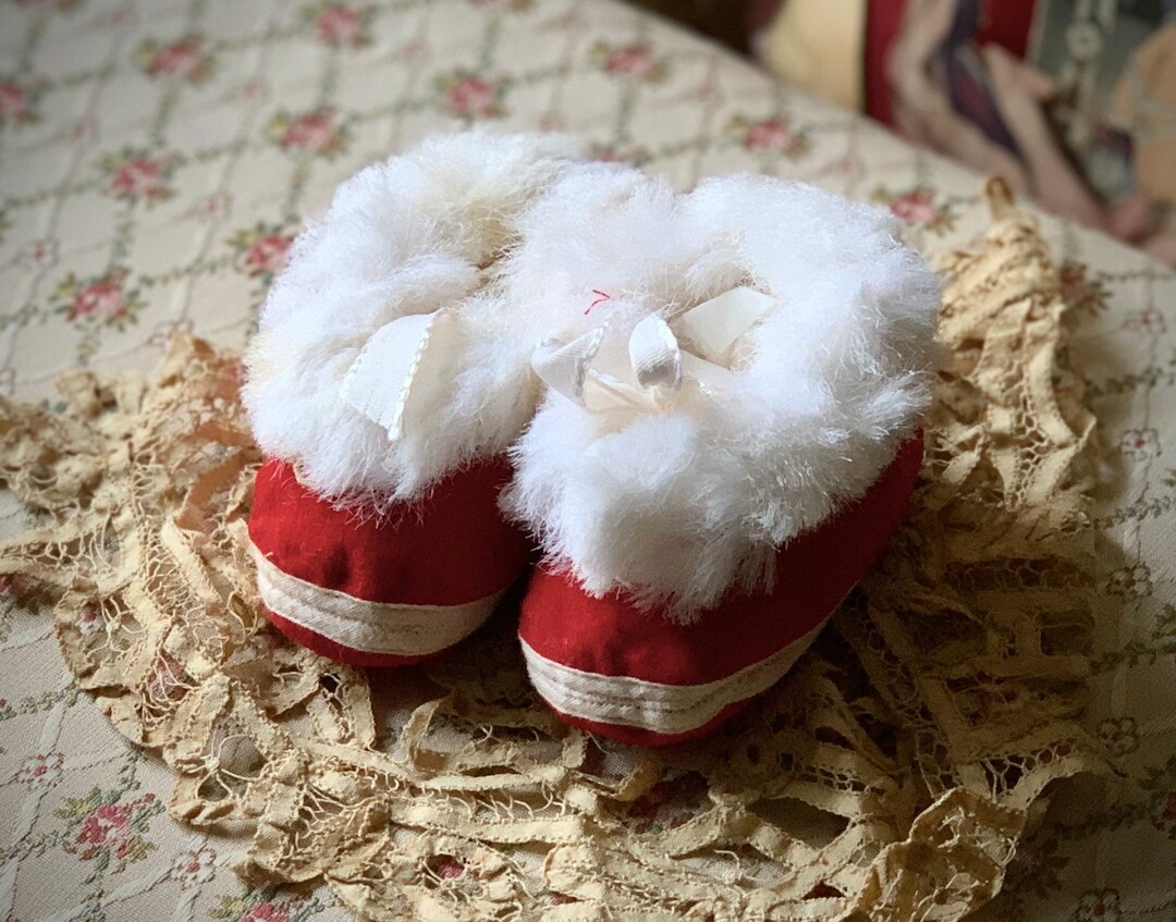 Vintage Baby Doll Shoes Mini Red Velvet Baby Doll Boots Faux Etsy