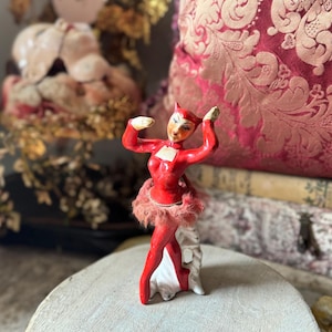 Vintage she devil ballerina figurine ceramic catsuit ballet dancer