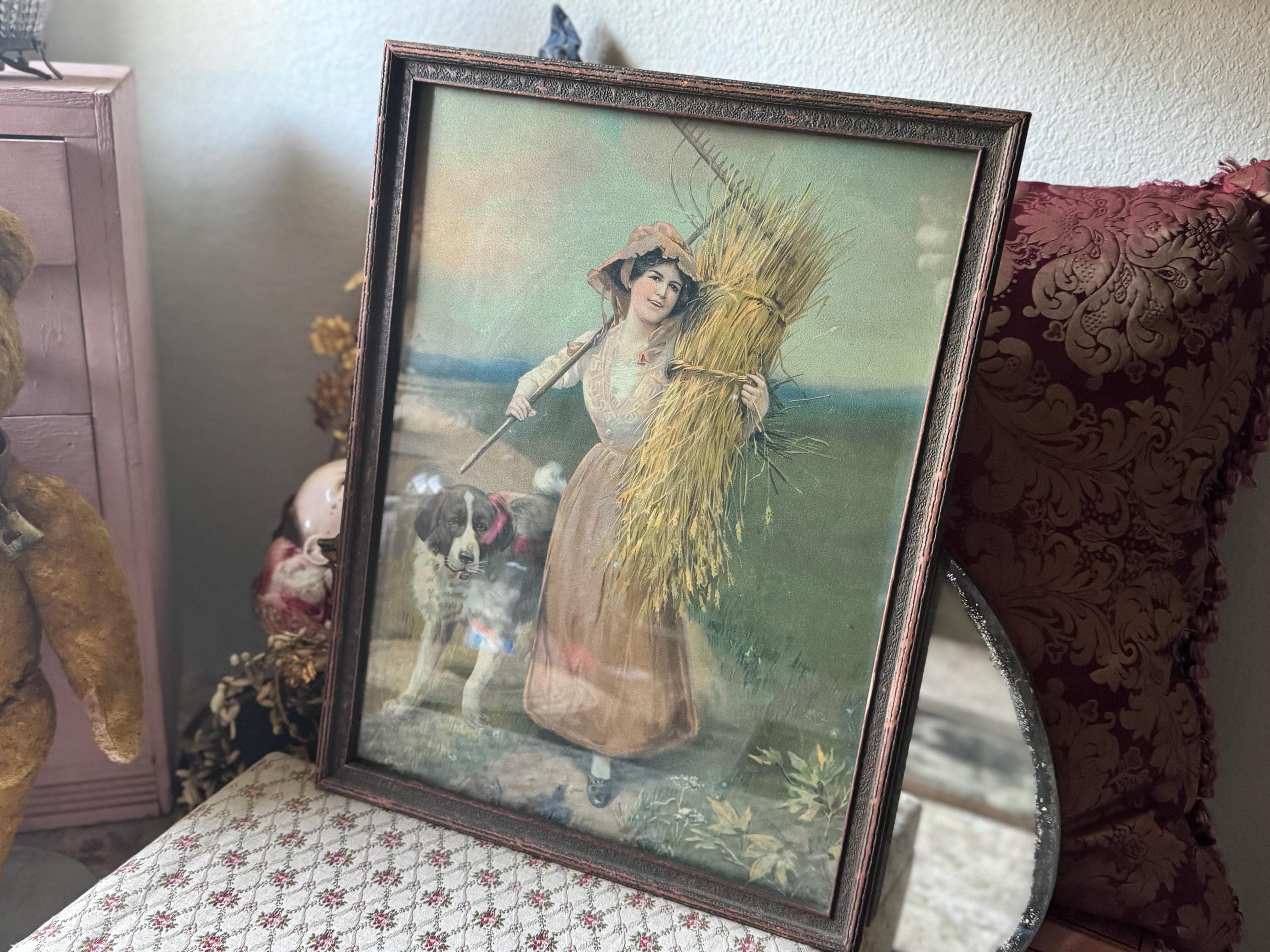 Antique Girl With Dog Picture - Etsy