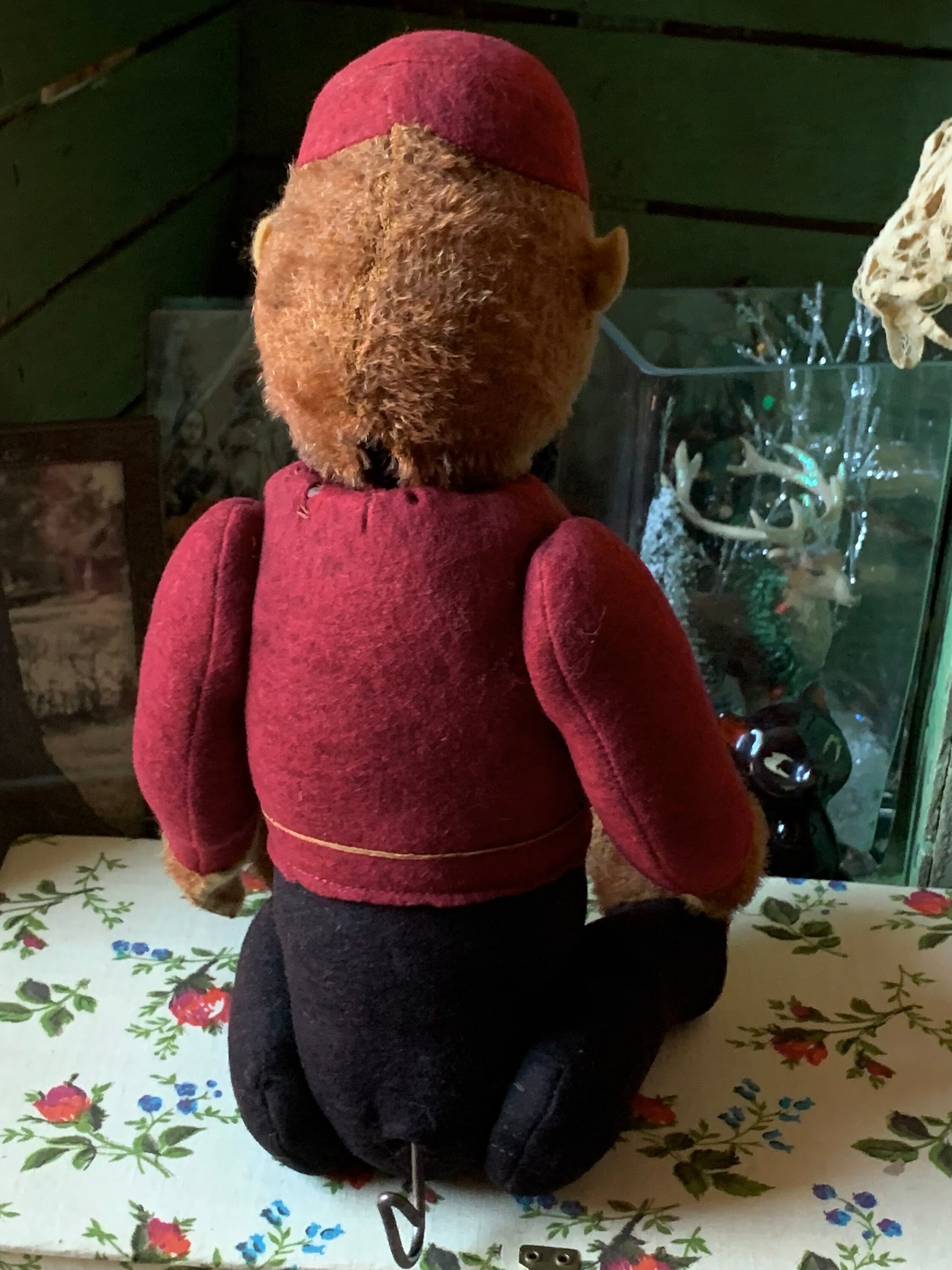 Vintage Stuffed Toy Monkey Bellhop Yes No Bell Boy Mohair Chimp