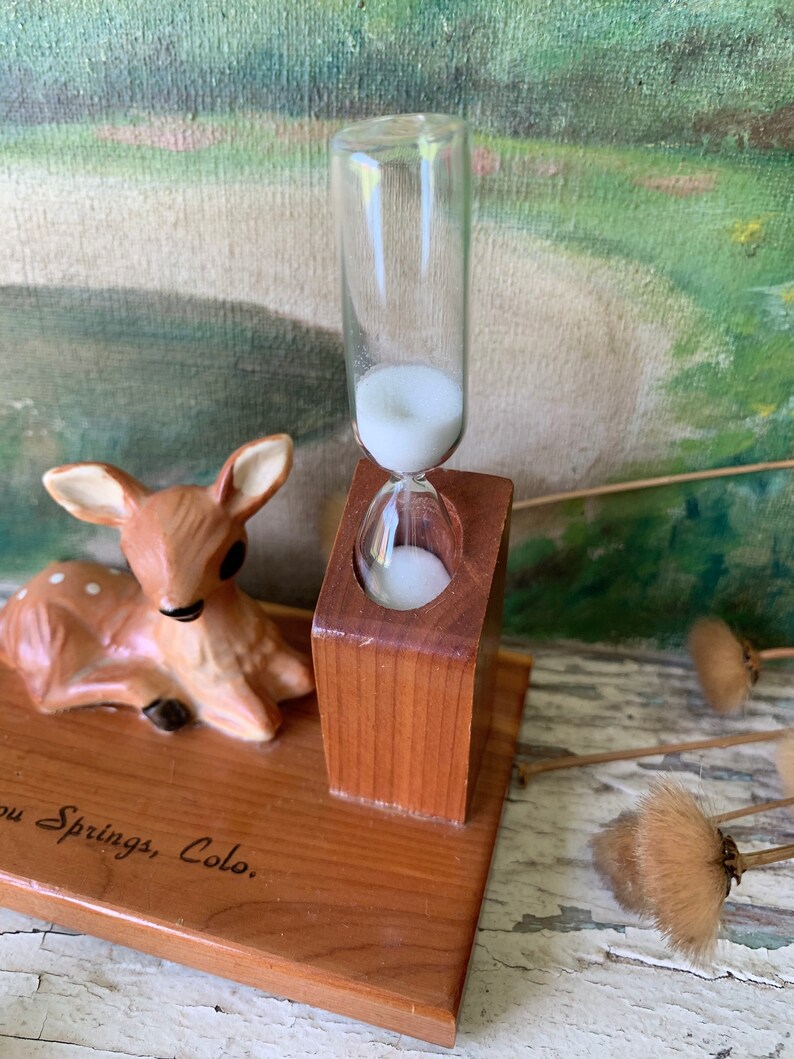 Vintage mini baby deer timer miniature souvenir fawn hourglass figurine 2.5 x 4 inch