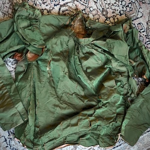 Antique silk blouse green iridescent corset shirt top tattered romantic display prop *as-is