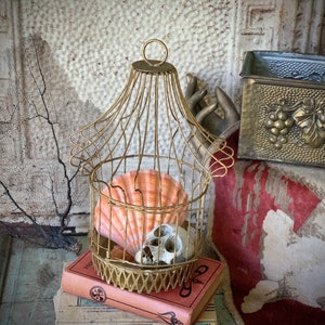 Vintage birdcage style hanging planter mid century wire metal asian plant hanger 12.5 inch tall